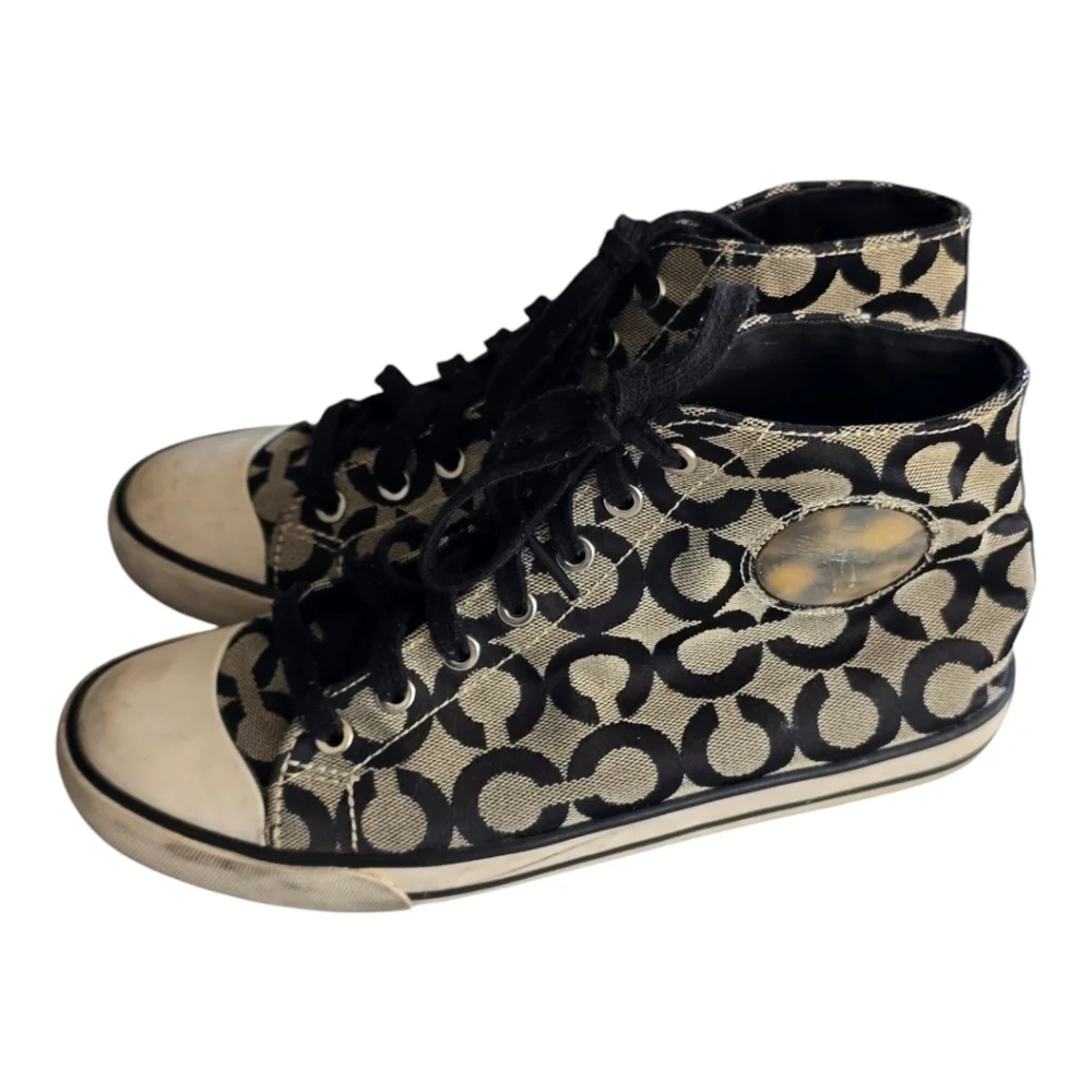 Coach Cardinal High Top Sneakers Women Sz 8B Black White Signature Logo … - Picture 4 of 16